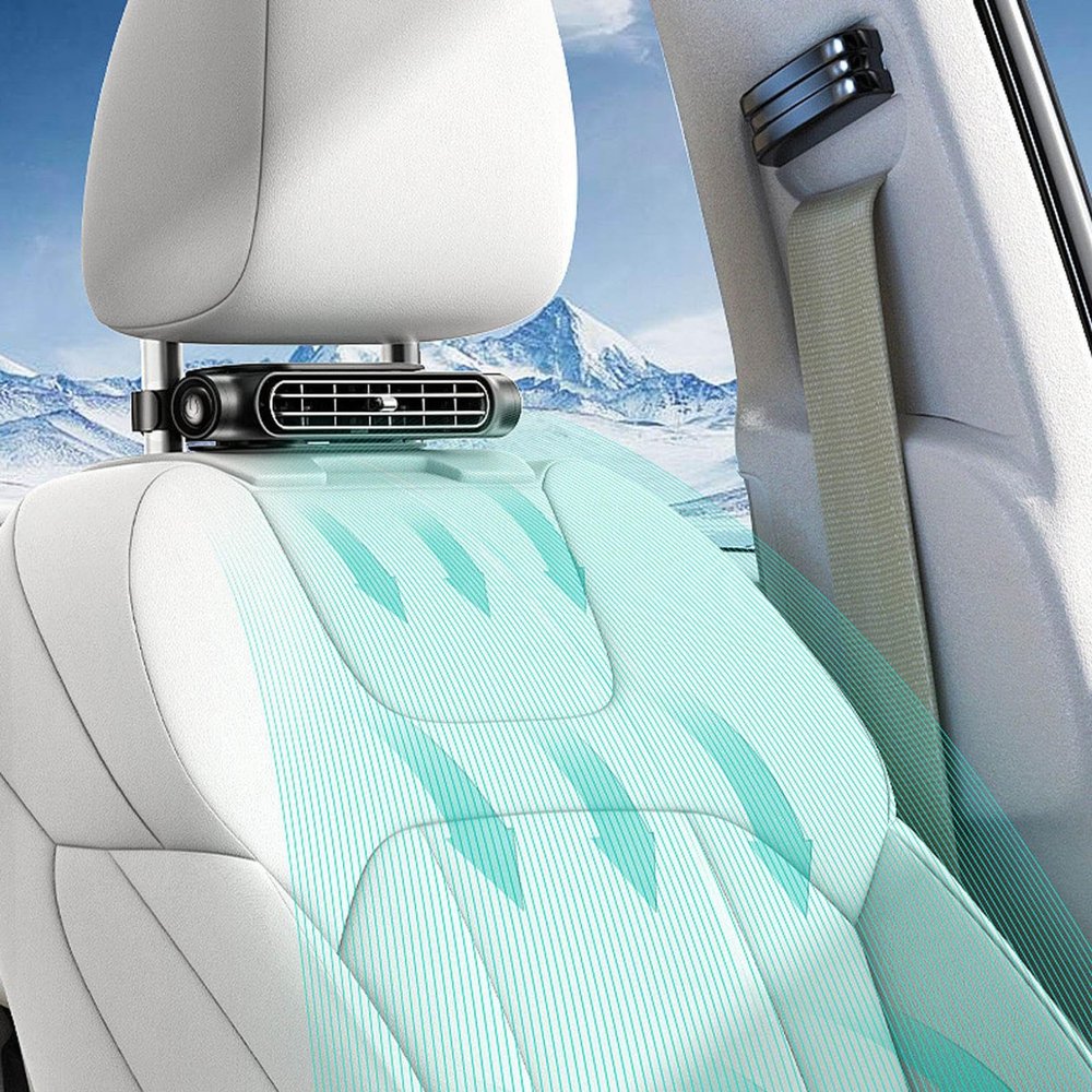 Car Seat Cooling Fan, Mini Portable USB Backseat Cooling Fan, 3 Speeds Portable Cars Headrest Fans for Front and Rear Seats, Space-Saving Car Fans for Jeep SUV RV Truck All Cars Vehicle (Black)