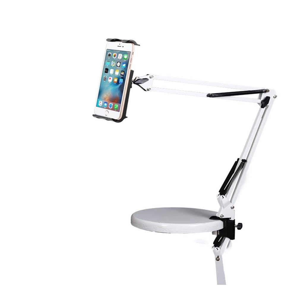 ADBWEKKF 360 Rotate with Spring 3.5"-10.6" Tablet Desktop Mount Phone Clamp Holder Bracket Clamp Mount(White)