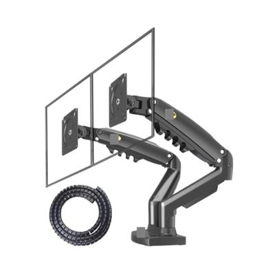 ADBWEKKF F160 Gas Spring 17"-27" Double Monitor Desk Stand 2-9kg Dual Arms Full Motion Rotate Tilt 10-90mm Clamp(with Cable Cover)