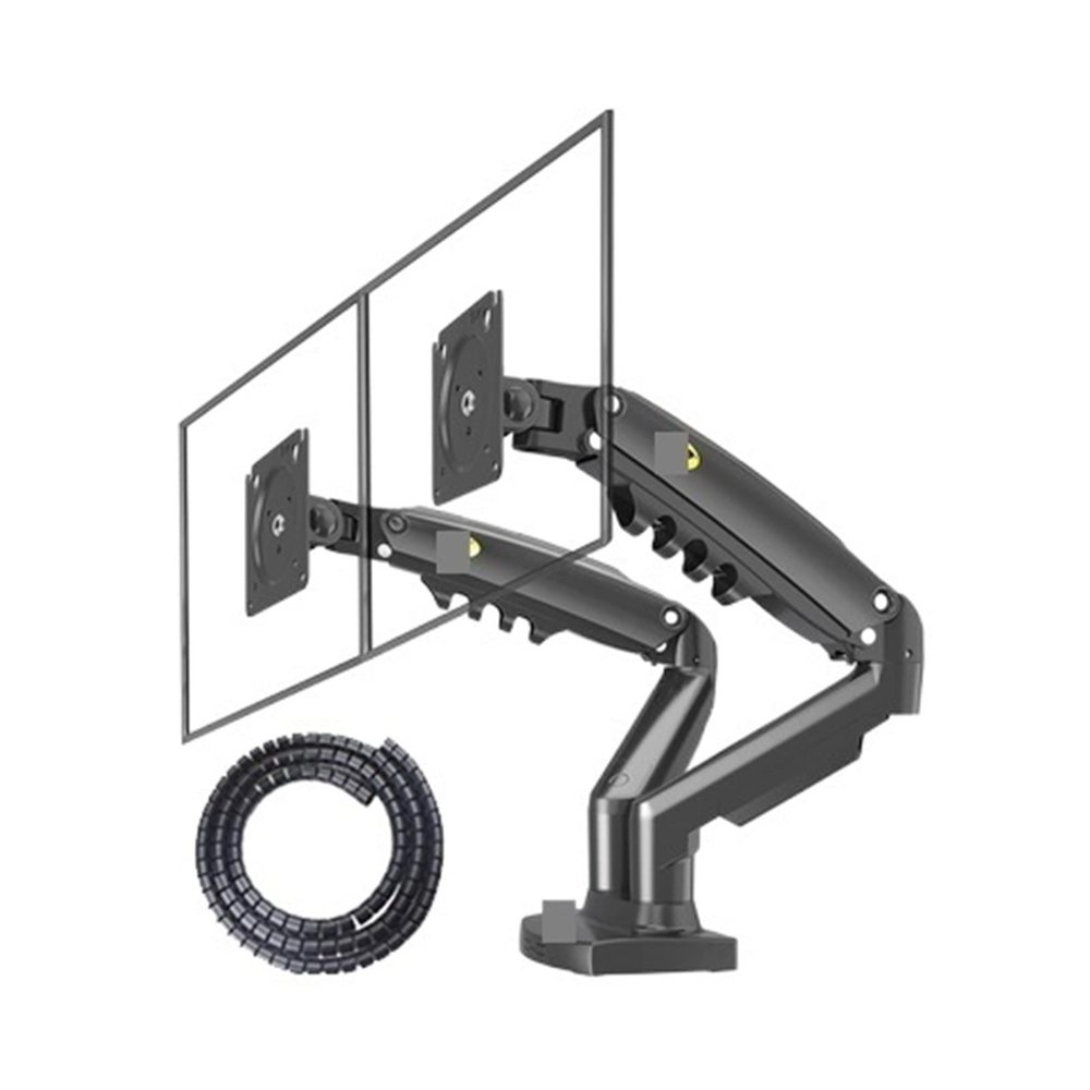 ADBWEKKF F160 Gas Spring 17"-27" Double Monitor Desk Stand 2-9kg Dual Arms Full Motion Rotate Tilt 10-90mm Clamp(with Cable Cover)