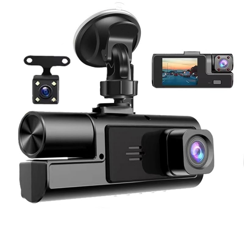 1080P 3Channel Dash Camera for Car Front and Rear Inside Dashcam Car Video Recorder,170Wide Angle Vehicle Cam,WDR,G-Sensor,2 IPS Screen,Loop Recording,Night Vision (3Channel Dash Cam Without Card)