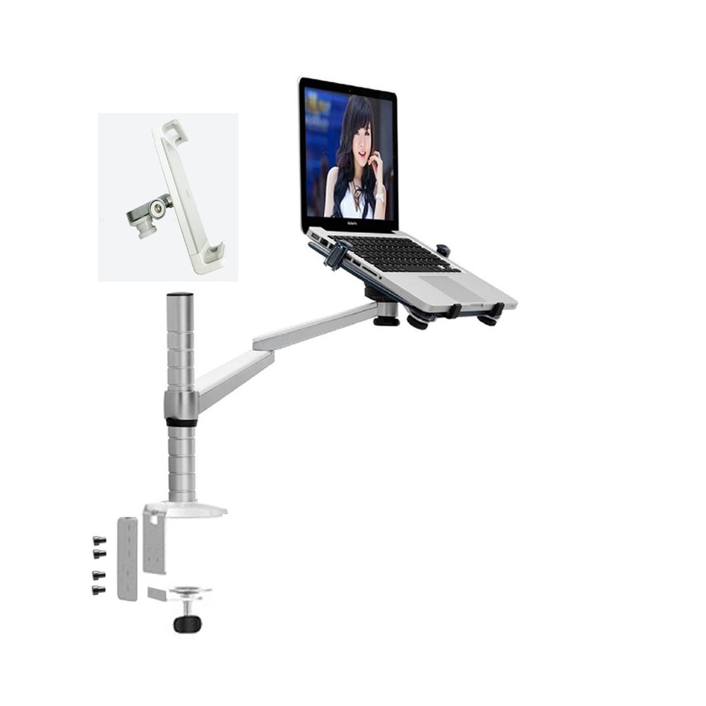 ADBWEKKF OA-1S Aluminum Dual Arm Swivel LCD Monior Holder+ Laptop Holder Stand Table F 9inch 10inch Pad Desk Mount(for Thick Desk)