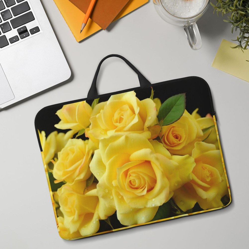 14in Laptop Sleeve Bag, Lightweight Waterproof Laptop Bag Shockproof Soft Carrying Case Yellow Rose Tablet Travel Cover with Handle for 13-14 Inch Notebook