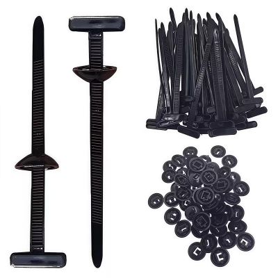100Pcs Nylon Universal Cable Tie Buckle for Car, Automotive Zipper Clips, Heavy Duty Plastic Rivet T Zip Ties Style, Zippered Trim Clip Auto Parts, Button Ziptie Bumper Retainer Fender Liner Fastener