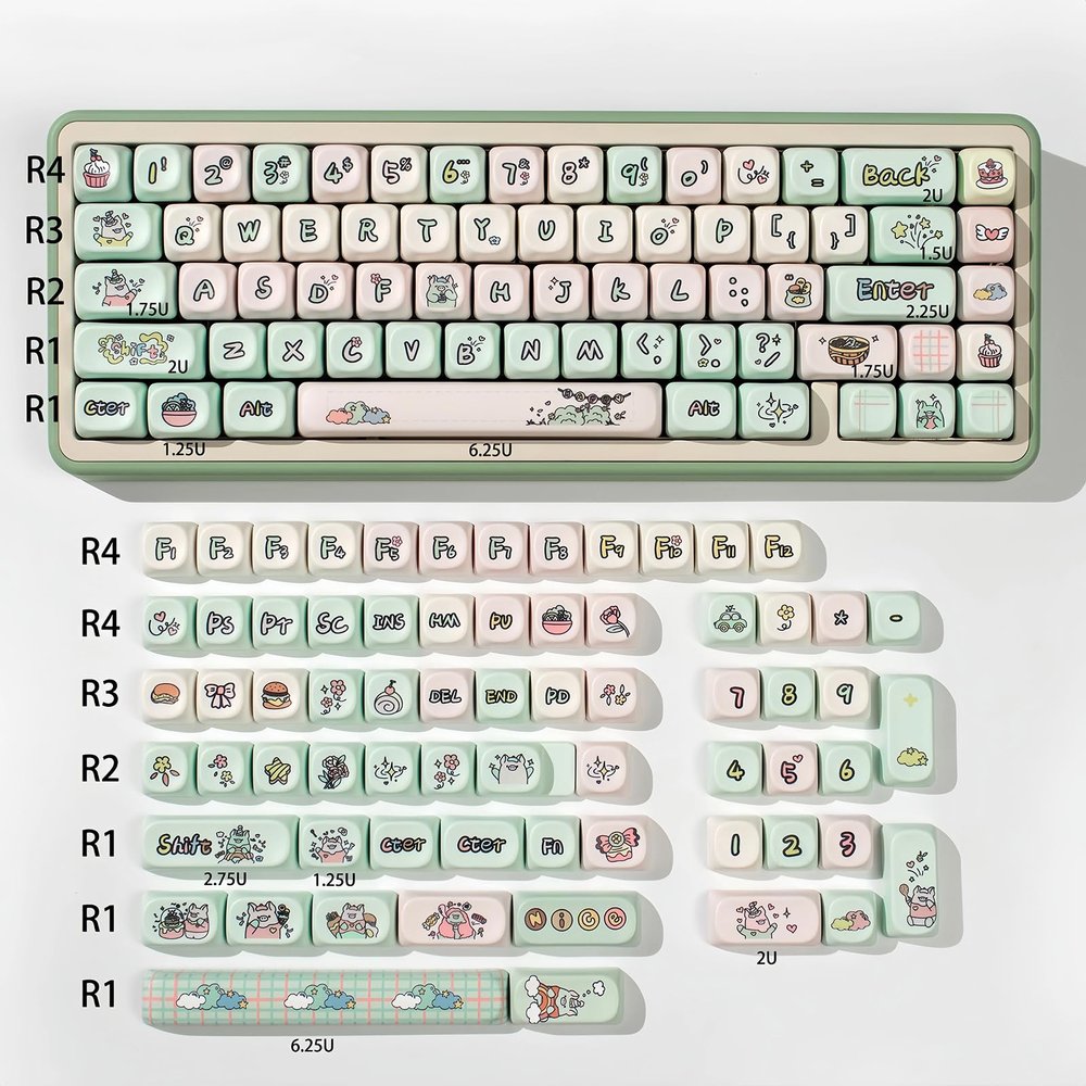 1Set Keycaps Milk Green Cartoon Keycaps Dye Sublimation for Mechanical Keyboards