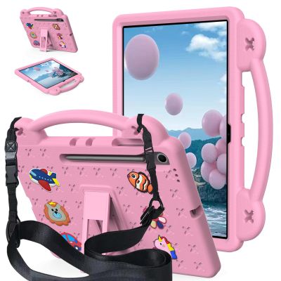 AKABEILA Compatible with Samsung Galaxy Tab S10 FE+ 13.1 inch 2025 Tablet Case, Kids Friendly Universal Lightweight Shockproof Protective Case with Shoulder Strap & Stand Handle Pink