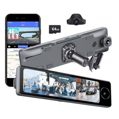 10.88IPS Touch Screen OEM Rearview Mirror Dash Cam with Special Bracket 3 Channels Car Cameras Front Inside Rear Triple Lens Android 10.0 OS WiFi Network ADAS GPS Navigation 4G LTE Remote Live View