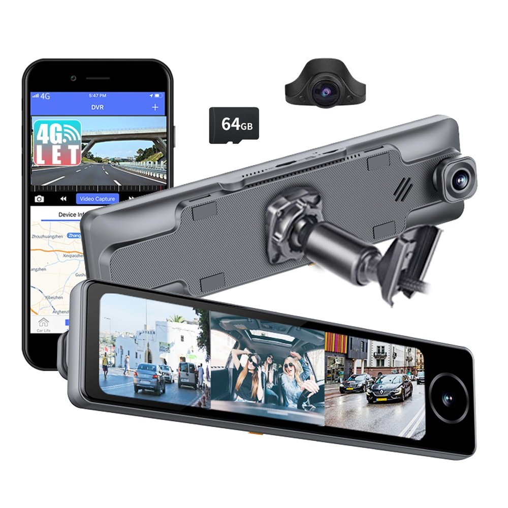 10.88IPS Touch Screen OEM Rearview Mirror Dash Cam with Special Bracket 3 Channels Car Cameras Front Inside Rear Triple Lens Android 10.0 OS WiFi Network ADAS GPS Navigation 4G LTE Remote Live View
