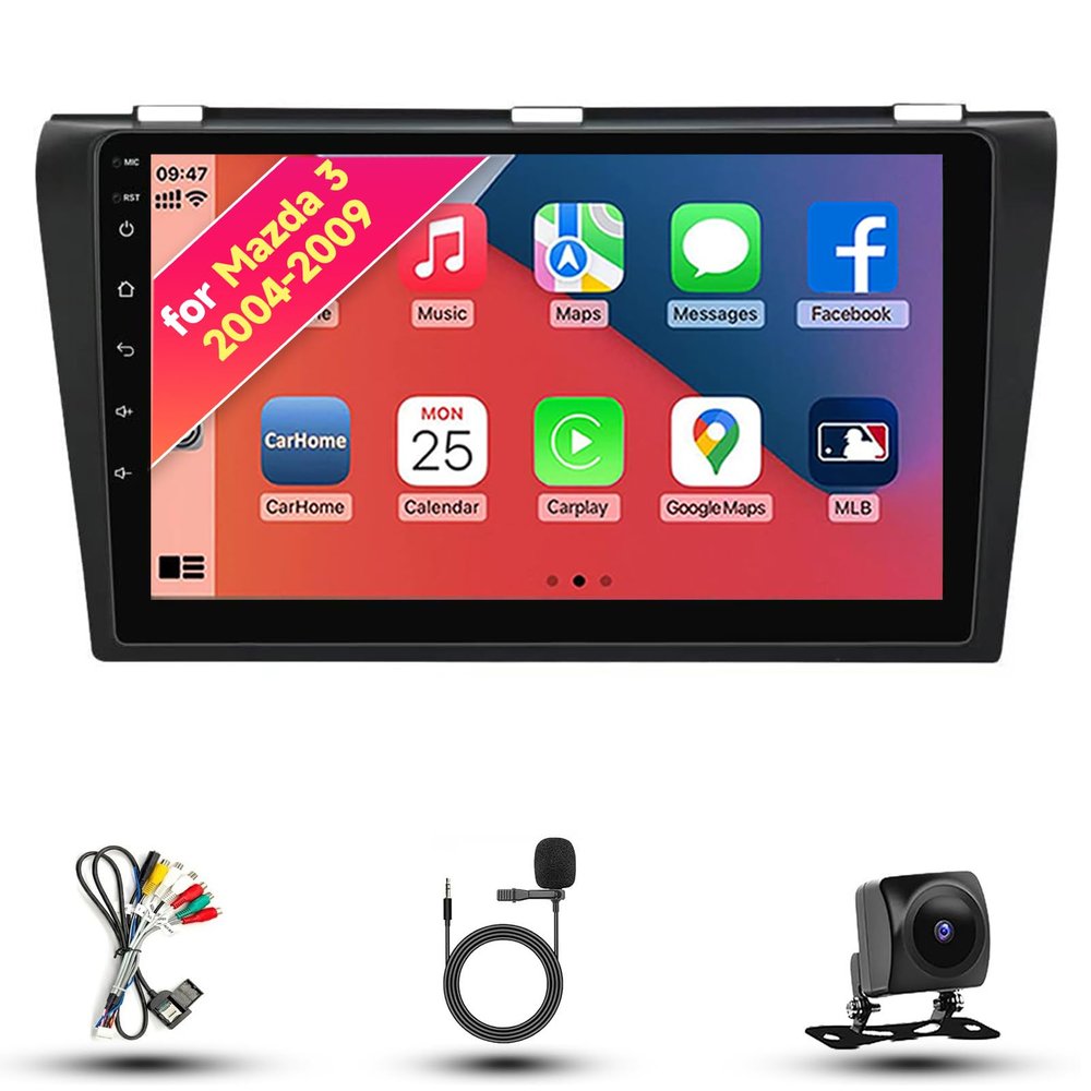 Radio for Mazda 3 2004-2009 Android 13 9" IPS Touch Screen, Car Stereo with CarPlay & Android Auto, GPS Navigation DSP SWC 5G WiFi Camera 4CORE 2+32GB