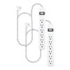 GE 6-Outlet Surge Protector Power Strip 2-Pack, 2ft Braided Extension Cord, 245J Protection, Flat Plug, Wall Mount, Circuit Breaker, ETL Certified, White, 86075 view 2