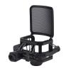 Microphone Shock Mount Plastic Anti Vibration Mic Holder Stand Mic Holder Mount with Metal Pop Filter Screw Adapter for Diameter 23.5mm-24.5mm (Black) view 1