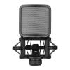 Microphone Shock Mount Plastic Anti Vibration Mic Holder Stand Mic Holder Mount with Metal Pop Filter Screw Adapter for Diameter 23.5mm-24.5mm (Black) view 2