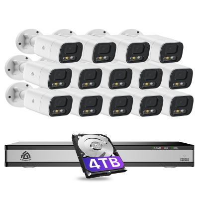 AKINGUAR 5MP 16CH Home Security Camera System, 14PCS Wired PoE IP Cameras Outdoor with Person/Vehicle Detection, 4K 16CH NVR with 4TB HDD, Spotlight Siren, 2-Way Talk, 24/7 Recording