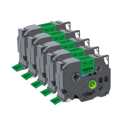 18mm Compatible Label Tape Black On White for TZE241 TZE141 TZE641 TZE741 Label Printer 5/10 Pack(5PK Black on Green)