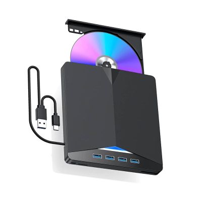 DBEIXIWEI 7-in-1 External CD DVD Drive with USB 3.0 & USB-C Support TF SD Card 5Gbps Data Transfer for PC Laptop