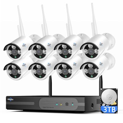 Hiseeu 4K Home Security Camera System, 24/7 Recording, 16CH NVR Kit, Corded Powered 8Pcs 8MP Outdoor Wireless WiFi Cameras, Color Night Vision, Two-Way Audio, Motion Detection, 3TB HDD, 2.4G & 5GHz