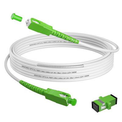15FT SC/APC to SC/APC Fiber Optic Internet Cable, Armored Single Mode Patch Cable with Coupler, Fiber Optic Jumper Cord for Replacement Home Fiber Internet, OS1/OS2 Compatible, Simplex 9/125um LSZH