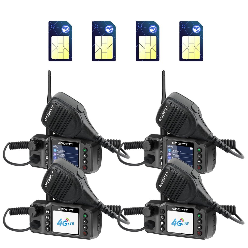 GODPTT Global Car Walkie TalkieFree for Life, 4G LTE PoC Two-Way Radio, Nationwide Long Range PTT, Equip SIM Cards, Active Noise Canceling, 1-Year Free Data (4-Unit C616)
