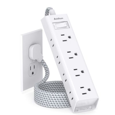 10FT Extension Cord - Power Strip Surge Protector, Flat Plug, Addtam 12 Widely Outlets 3 Sides Outlet Extender, 1080J, Wall Mount, Desk Charging Station Compact for Home Office Dorm Room Essentials