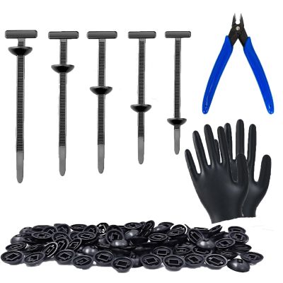 100 Pcs Nylon Universal Cable Tie Bucklestrap style buckle zip tie, Heavy Duty Self-Locking Push Pin Design for Quick and Effortless Car Daily Repair Fender, Bumper, Trunk Linerglovestie scissors)