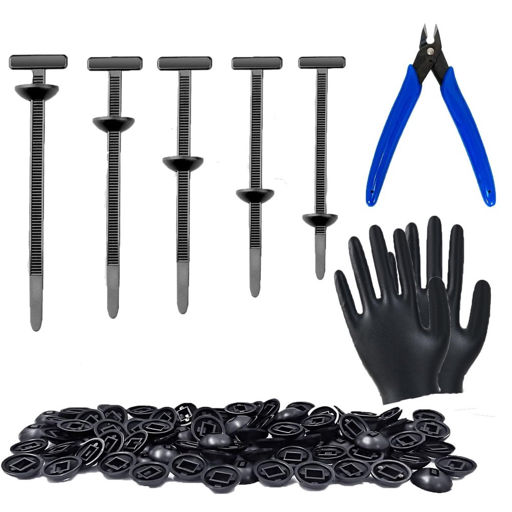 100 Pcs Nylon Universal Cable Tie Bucklestrap style buckle zip tie, Heavy Duty Self-Locking Push Pin Design for Quick and Effortless Car Daily Repair Fender, Bumper, Trunk Linerglovestie scissors)