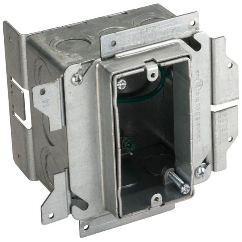 Nvent - A1sfv1g - Nvent Caddy All-in-one Stud-mounted With Adjustable Mud Ring, 1 Gang, 3/4in 1 1/2in Drywall, 3 5/8in