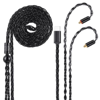 USB-C to Dual MMCX IEM Balance Earbud Cable, 8-Core OCC Silver-Plated HiFi Earphone Cable, Ultra-Flexible Digital Audio Upgrade for in-Ear Headphones (1.3m, Black)