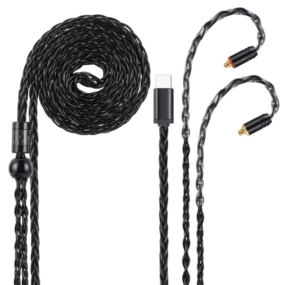 USB-C to Dual MMCX IEM Balance Earbud Cable, 8-Core OCC Silver-Plated HiFi Earphone Cable, Ultra-Flexible Digital Audio Upgrade for in-Ear Headphones (1.3m, Black)