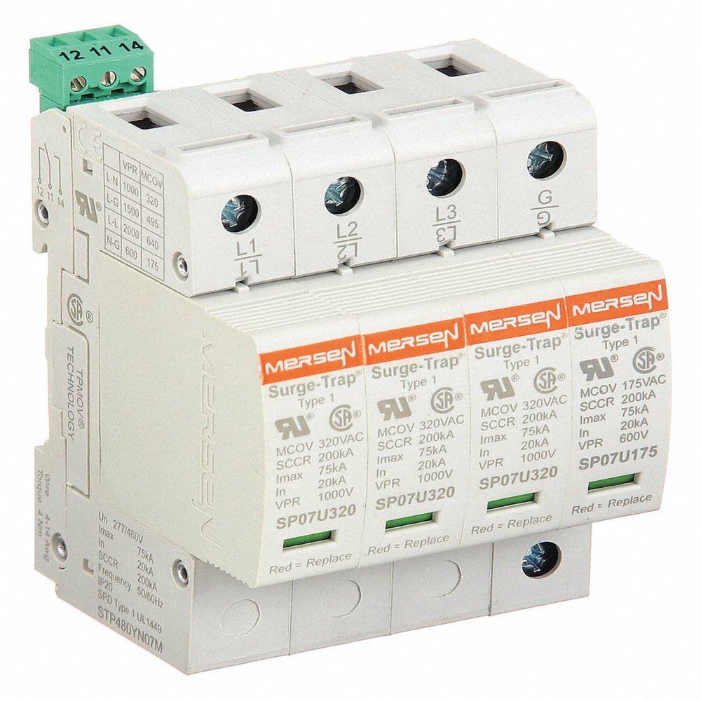 Mersen - STP480YN07M Surge Protection Device: Three Phase, 480V AC Wye, 4 Poles, 5 Wires, L-G/L-L/L-N/N-G,
