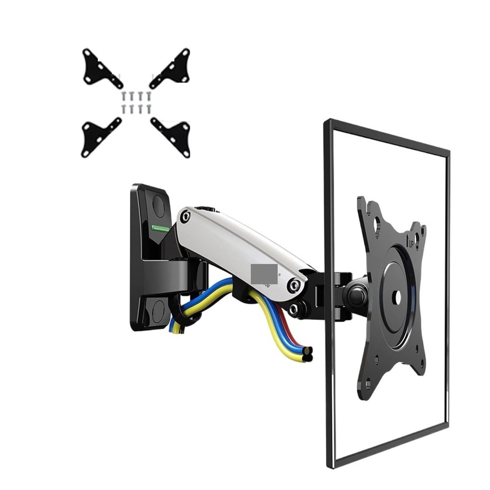 ADBWEKKF F120 17-27" Gas Spring Full Motion TV Wall Mount Bracket LCD Monitor Stand Aluminum Arm Bracket Silver 360 Rotate(with Adaptor Silver)