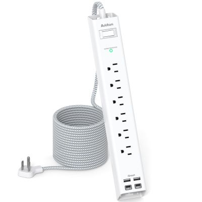25ft Extension Cord - Flat Power Strip Surge Protector with 6 AC Outlets 4 USB (2 USB C), Wall Mount, 900 J, Multi Plug Outlet Extender for Home Office Dorm Room Essentials