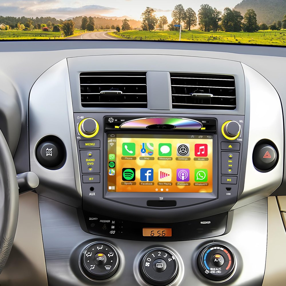 Car Radio for Toyota RAV4 2007 2008 2009 2010 2011 2012, 7-inch Touch Screen Stereo Support CD/DVD,CarPlay&Android Auto, Bluetooth5.2&Voice Control, Backup Camera& SWC,AM/FM Car Radio Receiver
