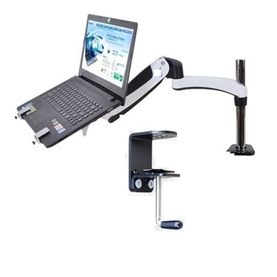 ADBWEKKF DL-GM112-LP1 Full Motion Aluminum Air Press Gas Spring Dual Arm Laptop Desktop Mount Swivel Grommet Hole Clamp Notebook Tray(for 0-58mm Desk)