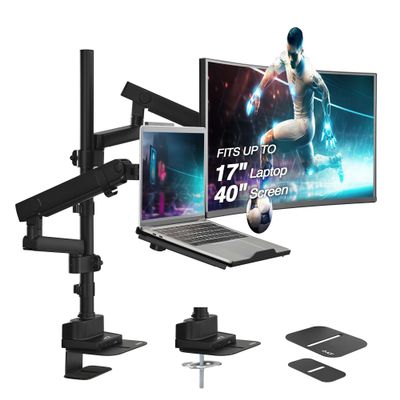 AVLT Laptop & 40 Inch Monitor Arm Pole Top Mount With USB-C USB-A Ports-Black, VESA Compatible, Supports 26.4 lbs (12 kg), Ultrawide Screen Fit, Adjustable Height, Tilt Swivel Rotate, Cable Management