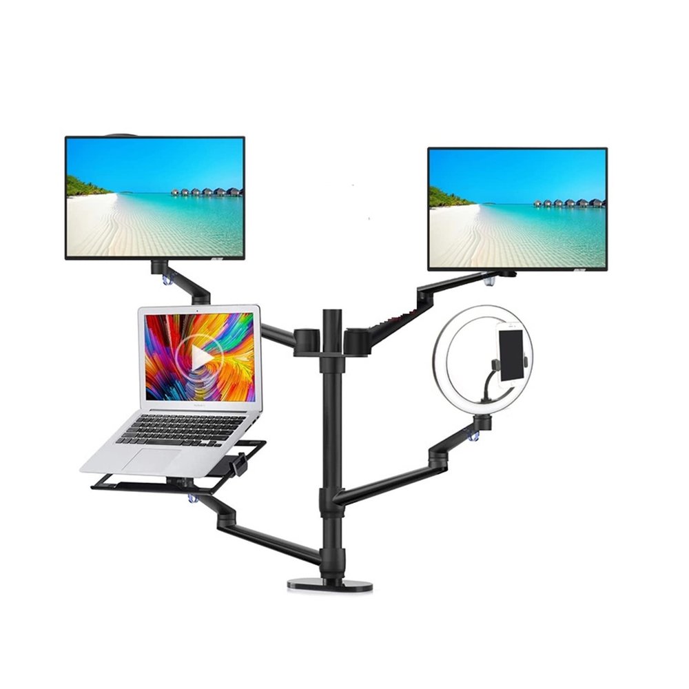 ADBWEKKF DK-6 Aluminum Silver Ergonomics Desk Mount 32" Monitor Desktop Bracket Laptop Notebook Tray with Live Video Light(DK-6P)