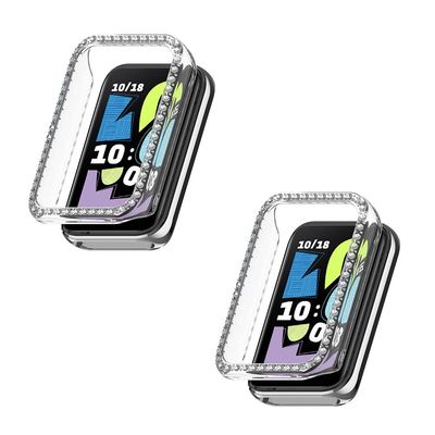 2 Pack Bling Cases for Honor Band 10 Cover Hard PC Crystal Diamonds Rhinestone Protective Bumper Shell Smartwatch, without Screen Protector (Clear/Clear)