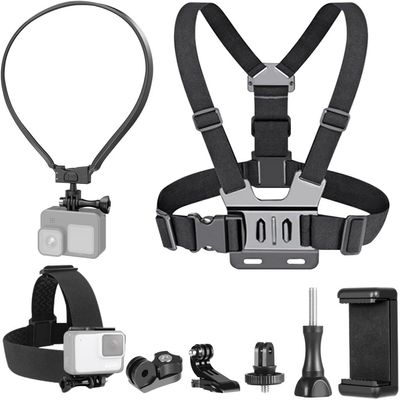 3-in-1 Action Camera Mount Kit with Head, Chest, & Neck Straps, Hands-Free Vlogging & Selfie Setup, Universal Camera & Phone Holder for Hero/Insta360/Xiaomi