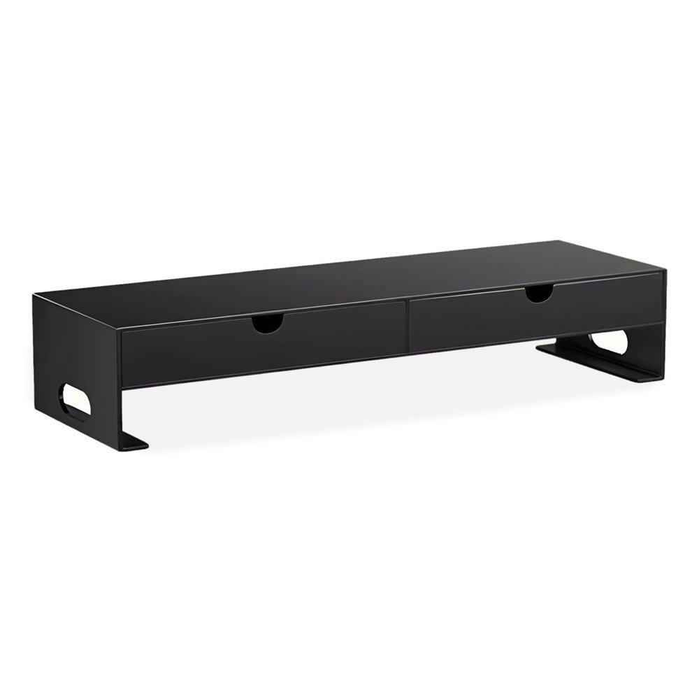 LUTRAYOHO Monitor Stand Riser with 2 Storage Drawers, Metal Computer Stand, Monitor Desk Stand Riser, for Laptop, Computer, Black and White Colours