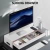 LUTRAYOHO Monitor Stand Riser with 2 Storage Drawers, Metal Computer Stand, Monitor Desk Stand Riser, for Laptop, Computer, Black and White Colours view 3