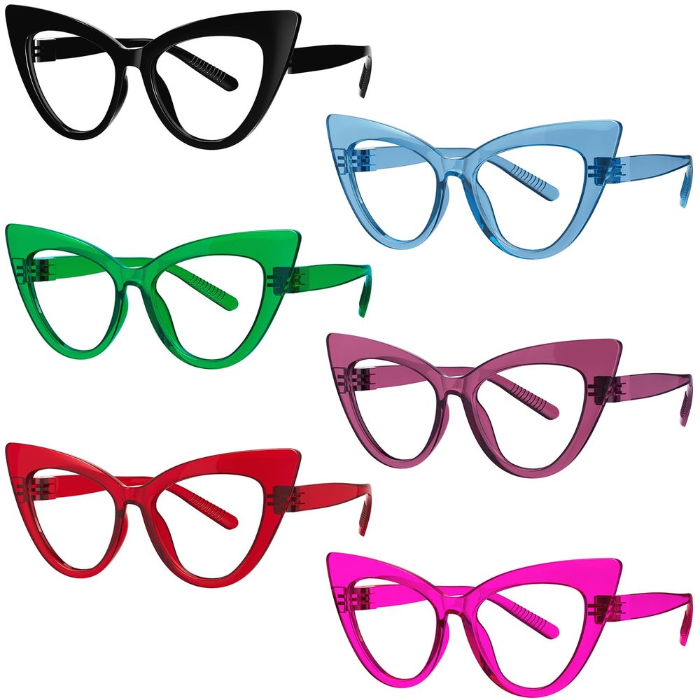 Eyekepper Huge Metalless Screwless Spring Hinges Blue Light Blocking Reading Glasses Women 6 Pack Cat Eye Computer Readers +1.00
