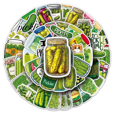 50 Packs Pickled Cucumber Stickers Water Bottles Laptop Phone Computer Guitar Skateboard Hydroflasks Pickled Vinyl Sticker Waterproof Aesthetic Trendy Decals for Kids Teens Girls Adults
