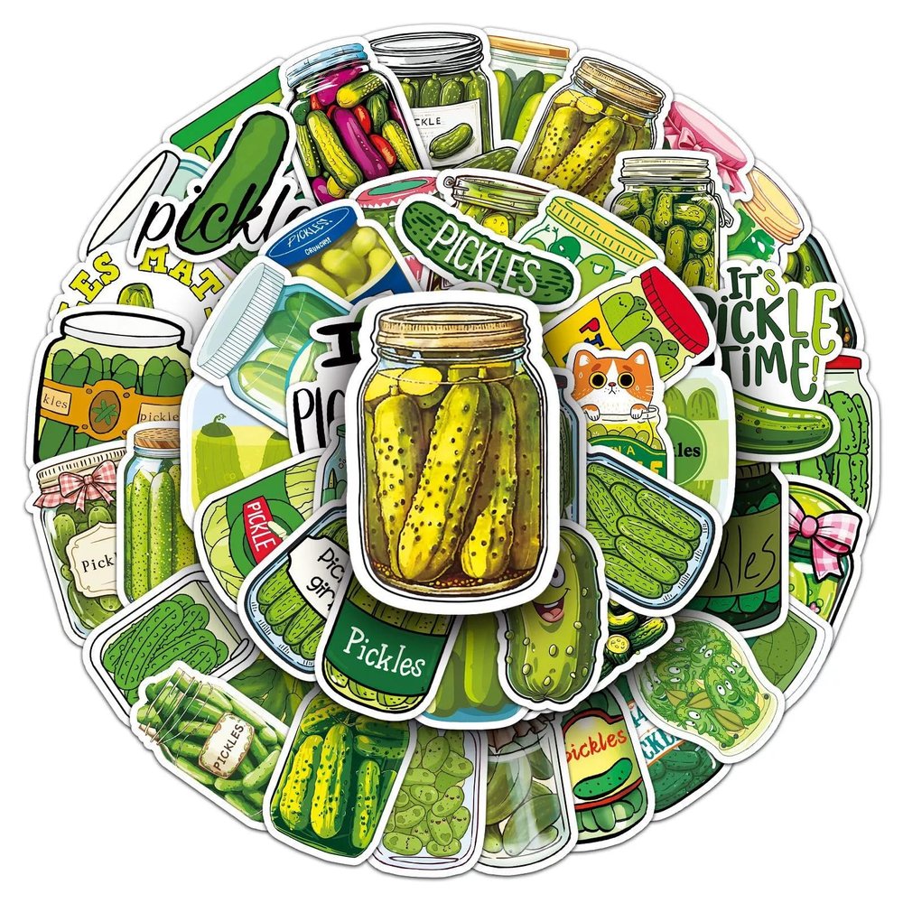 50 Packs Pickled Cucumber Stickers Water Bottles Laptop Phone Computer Guitar Skateboard Hydroflasks Pickled Vinyl Sticker Waterproof Aesthetic Trendy Decals for Kids Teens Girls Adults