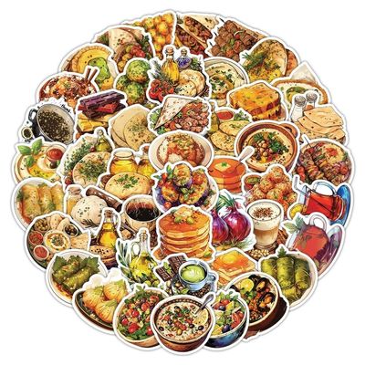 100 Packs Middle East Diet Stickers Water Bottles Laptop Phone Computer Guitar Skateboard Hydroflasks Delicious Food Vinyl Sticker Waterproof Aesthetic Trendy Decals for Kids Teens Girls Adults