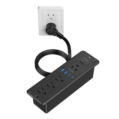 65W USB C Recessed Power Strip, Flush Mount Desktop Recessed Outlet with 4AC & 2 PD GaN USB C & 2 USB-A Ports, Furniture Hidden Drawer Fast Charging Station for Home Office