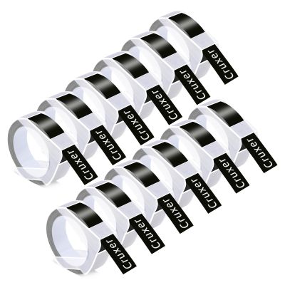 12 Pack Cruxer Replacement for Dymo A521209 3D Embossing Tape 12mm x 3m White on Black Self-Adhesive Embossed Label Replacement for Office Mate II 1540 154000 Organizer Xpress Pro 1575 Label Maker