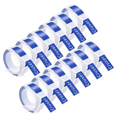12 Pack Cruxer Replacement for A521206 3D Embossing Tape 12mm x 3m White on Blue Self-Adhesive Embossed Label Replacement for Office Mate II 1540 154000 Organizer Xpress Pro 1575 Label Maker