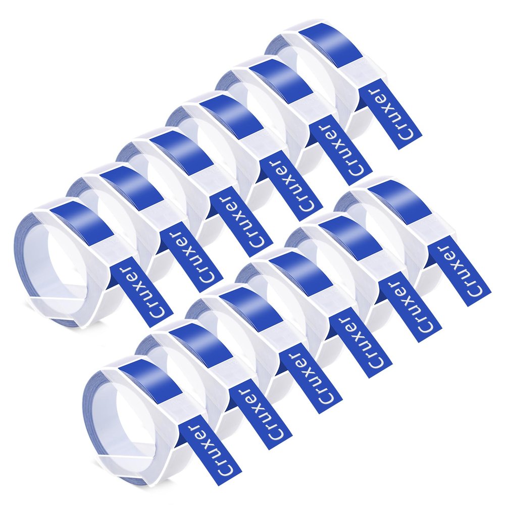 12 Pack Cruxer Replacement for A521206 3D Embossing Tape 12mm x 3m White on Blue Self-Adhesive Embossed Label Replacement for Office Mate II 1540 154000 Organizer Xpress Pro 1575 Label Maker