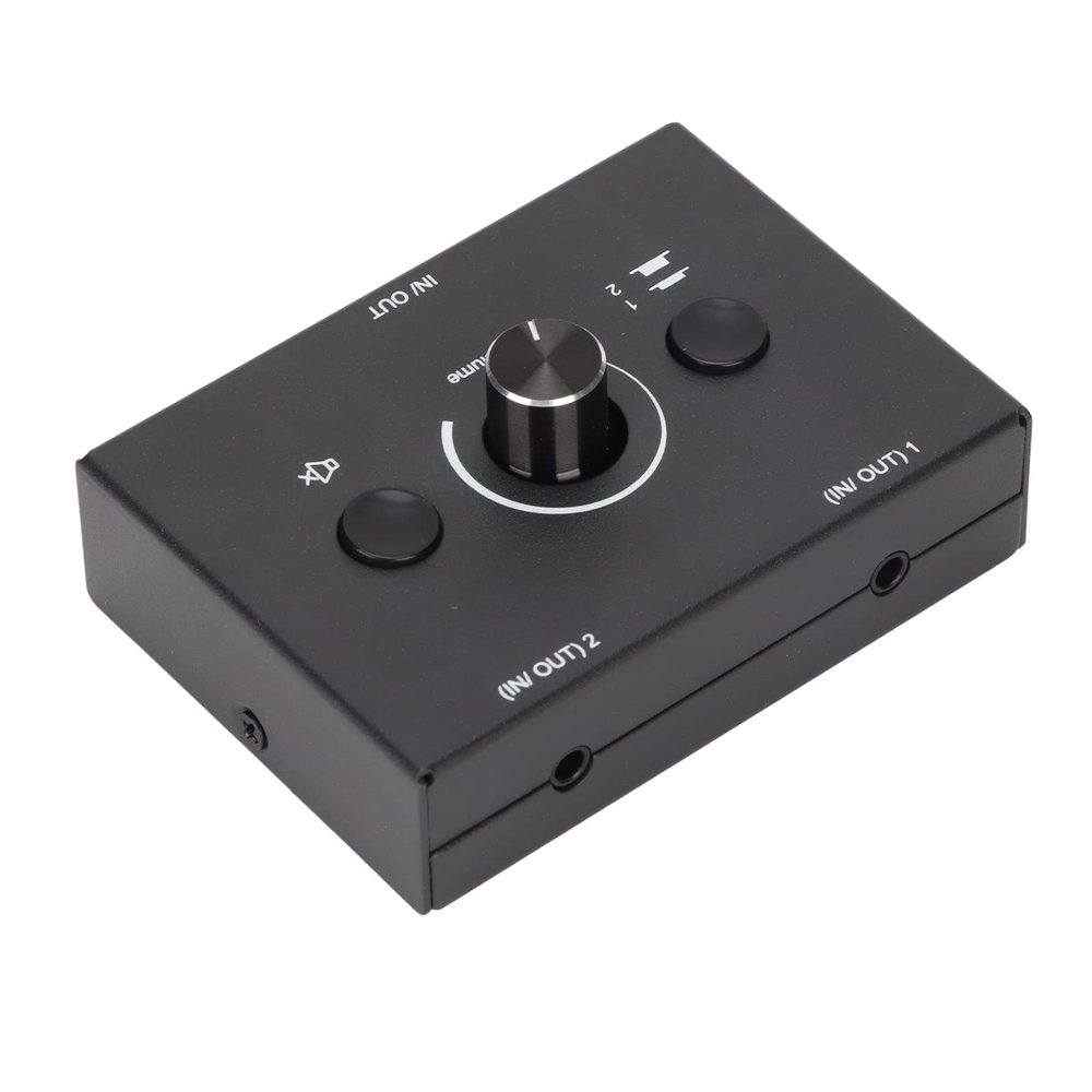 3.5mm Stereo Audio Switcher, 2 Input 1 Output / 1 Input 2 Output Bidirectional Switching Splitter, One Key Mute, No External Power Required
