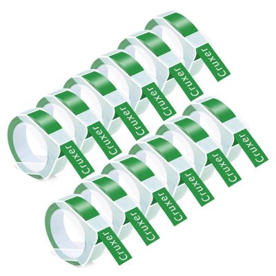 12 Pack Cruxer Replacement for A521203 3D Embossing Tape 12mm x 3m White on Green Self-Adhesive Embossed Label Replacement for Office Mate II 1540 154000 Organizer Xpress Pro 1575 Label Maker