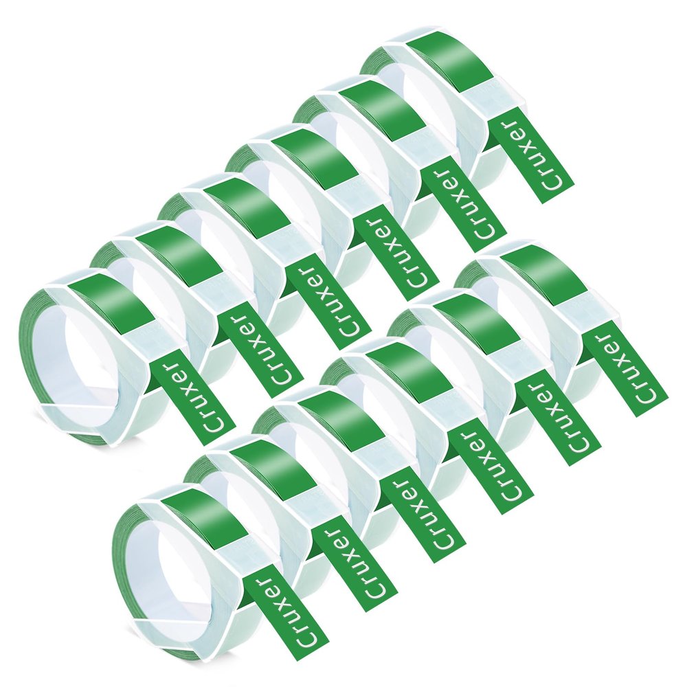 12 Pack Cruxer Replacement for A521203 3D Embossing Tape 12mm x 3m White on Green Self-Adhesive Embossed Label Replacement for Office Mate II 1540 154000 Organizer Xpress Pro 1575 Label Maker